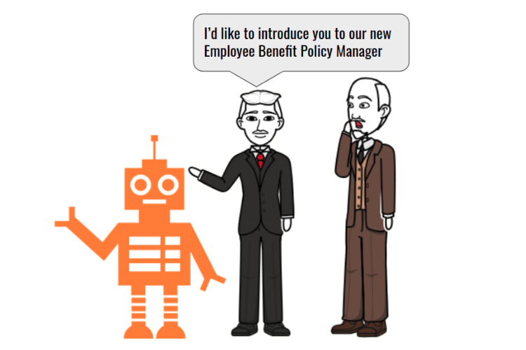 Employee introducing a bot as policy manager to his manager 